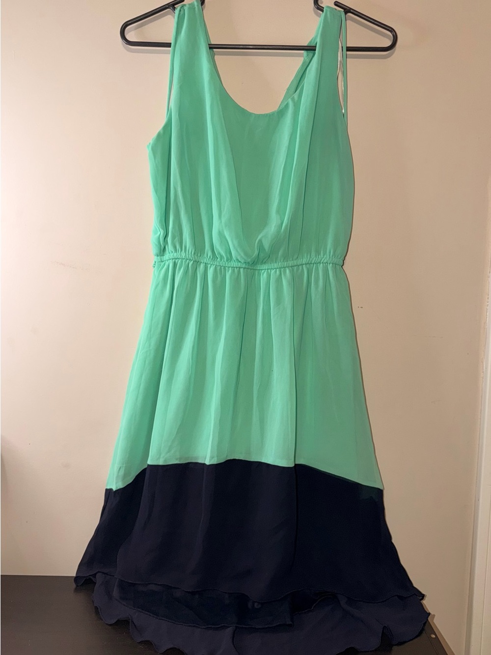 Sweet Storm Mint and Navy Chiffon Tiered Dress
